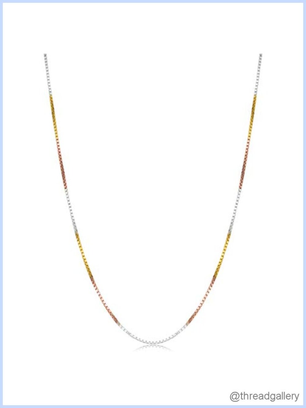 Gold Plated 925 Sterling Silver Tricolor Box Chain Necklace for Women